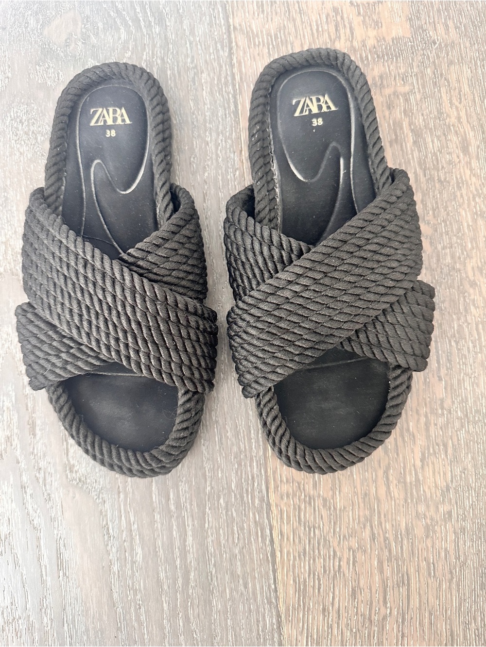 Zara Black Rope Crossover Slide Sandals